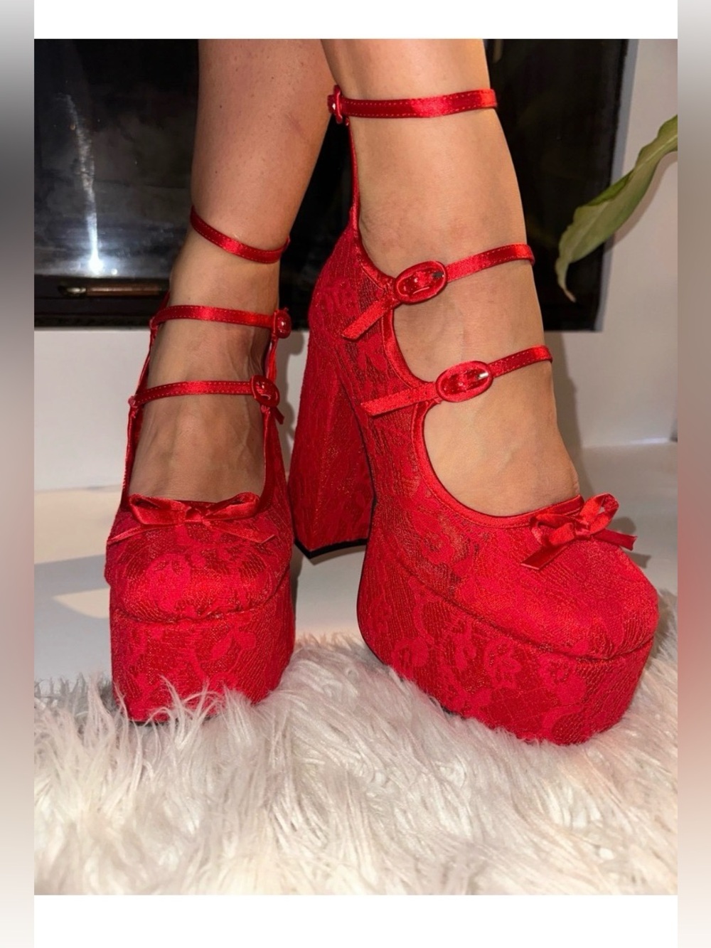 DOLLS KILL Sugar Thrillz Red Lace Platform Heels Size 8